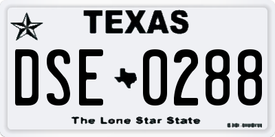 TX license plate DSE0288