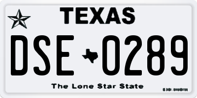 TX license plate DSE0289