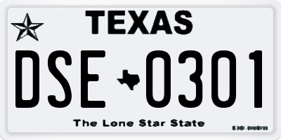 TX license plate DSE0301