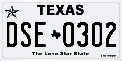 TX license plate DSE0302