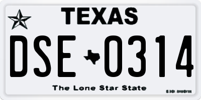 TX license plate DSE0314