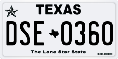 TX license plate DSE0360