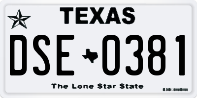 TX license plate DSE0381
