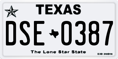 TX license plate DSE0387