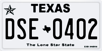 TX license plate DSE0402