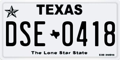 TX license plate DSE0418