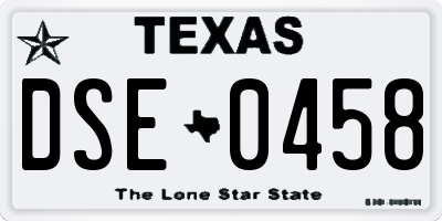 TX license plate DSE0458