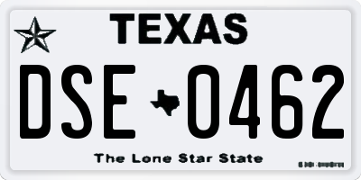 TX license plate DSE0462