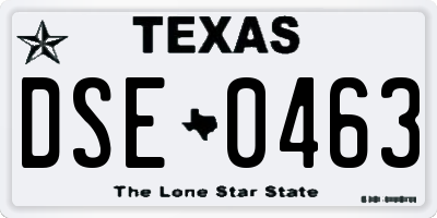 TX license plate DSE0463