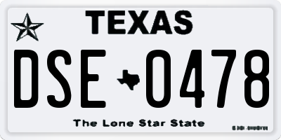 TX license plate DSE0478