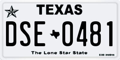 TX license plate DSE0481