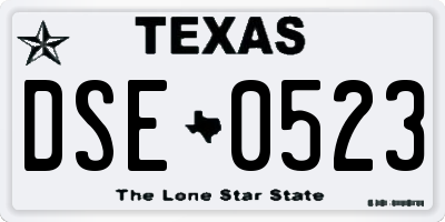 TX license plate DSE0523