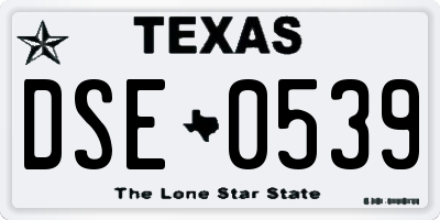 TX license plate DSE0539