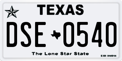 TX license plate DSE0540