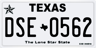 TX license plate DSE0562