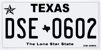 TX license plate DSE0602