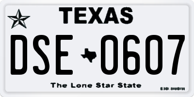 TX license plate DSE0607