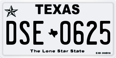 TX license plate DSE0625