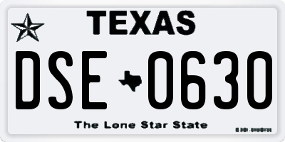 TX license plate DSE0630