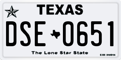 TX license plate DSE0651