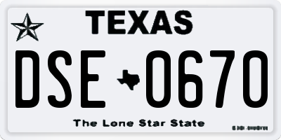 TX license plate DSE0670
