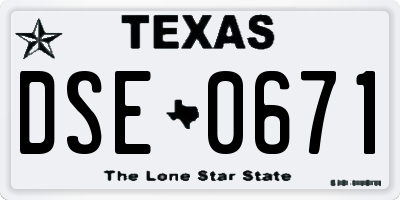 TX license plate DSE0671