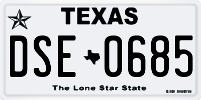 TX license plate DSE0685