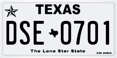 TX license plate DSE0701