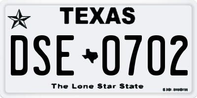 TX license plate DSE0702