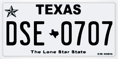 TX license plate DSE0707