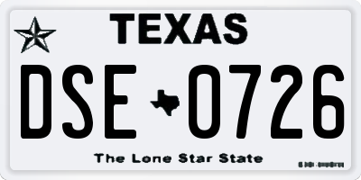 TX license plate DSE0726