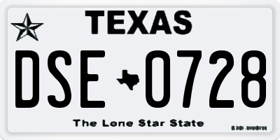 TX license plate DSE0728