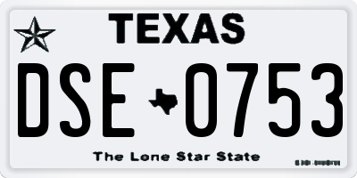 TX license plate DSE0753