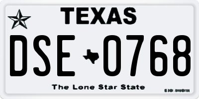 TX license plate DSE0768