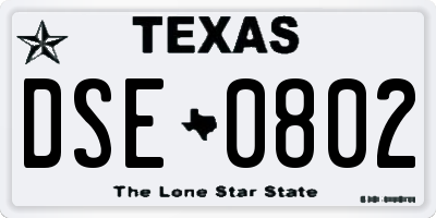 TX license plate DSE0802