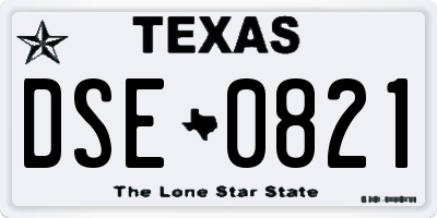 TX license plate DSE0821