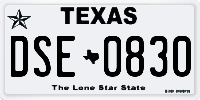 TX license plate DSE0830