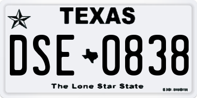TX license plate DSE0838
