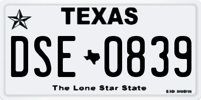 TX license plate DSE0839