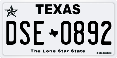 TX license plate DSE0892
