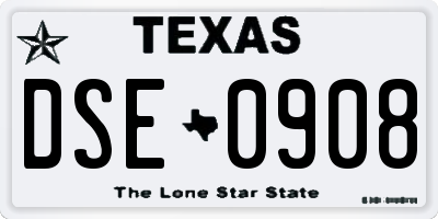 TX license plate DSE0908