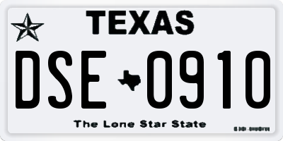 TX license plate DSE0910