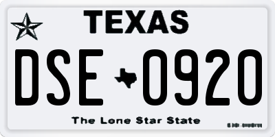 TX license plate DSE0920