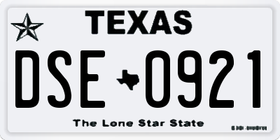 TX license plate DSE0921