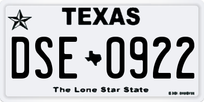 TX license plate DSE0922