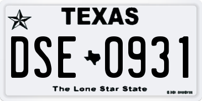 TX license plate DSE0931