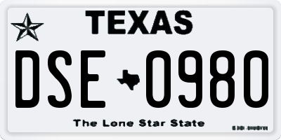 TX license plate DSE0980