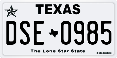TX license plate DSE0985