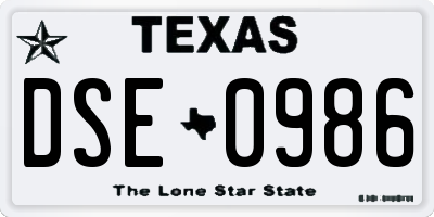 TX license plate DSE0986