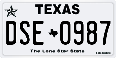 TX license plate DSE0987